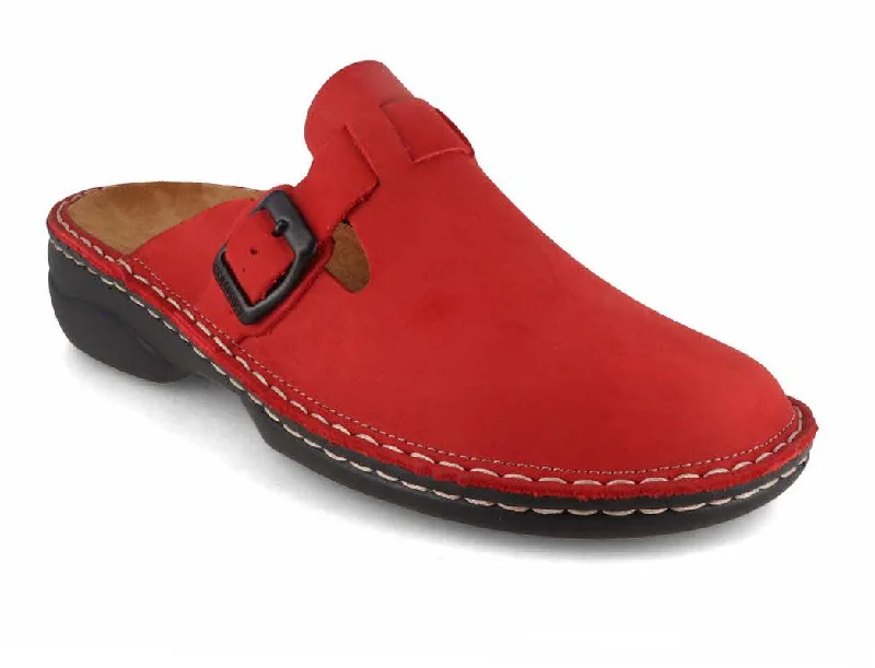 Everyday Anti-Skid Sneakers Tuffeln® Women's Leather Clogs with Arch Support «Galant», red