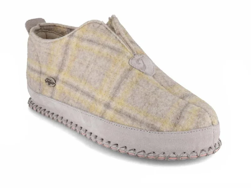 Sleek Sport Walking Shoes Tuffeln® retro Women Slippers with a Cork Footbed «Urig», beige checkered