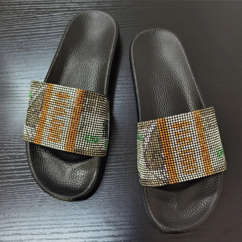 Ergonomic Memory Foam Shoes Wholesale TPR Rhinestone Dollar Flip Flops