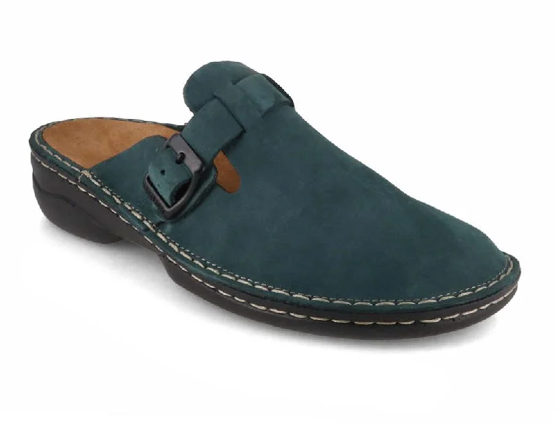 Ergonomic Memory Foam Shoes Tuffeln® Women's Leather Clogs with Arch Support «Galant», blue