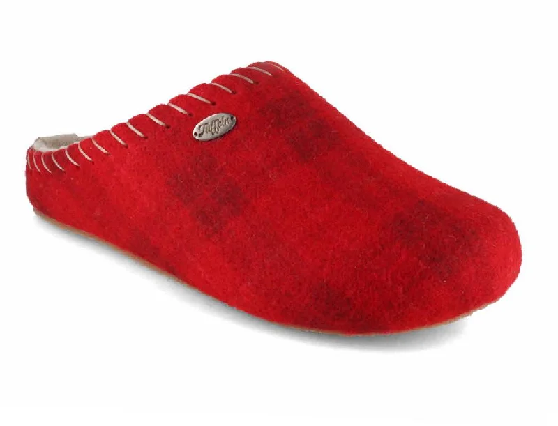 Air Cushion Running Shoes Tuffeln® Women Felt Slippers with Arch Support «Auszeit», red checkered