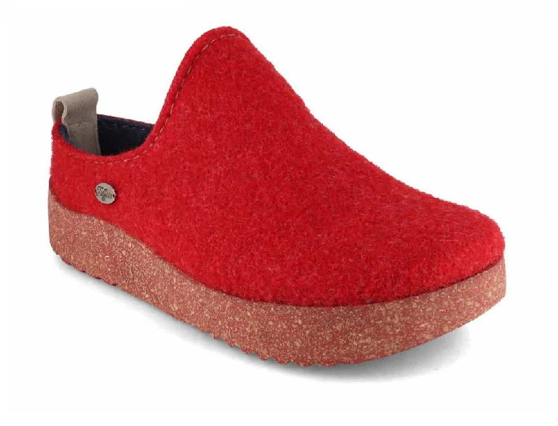 Cushion Foam Walking Shoes Tuffeln® modern Women's Felt Clogs «Rasant», red