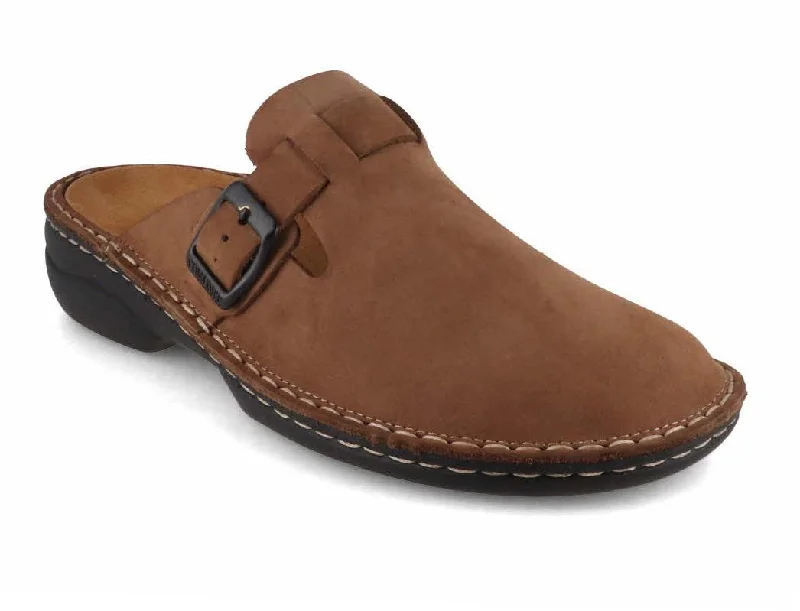 Lightweight Breathable Loafers Tuffeln® Women's Leather Clogs with Arch Support «Galant», brown