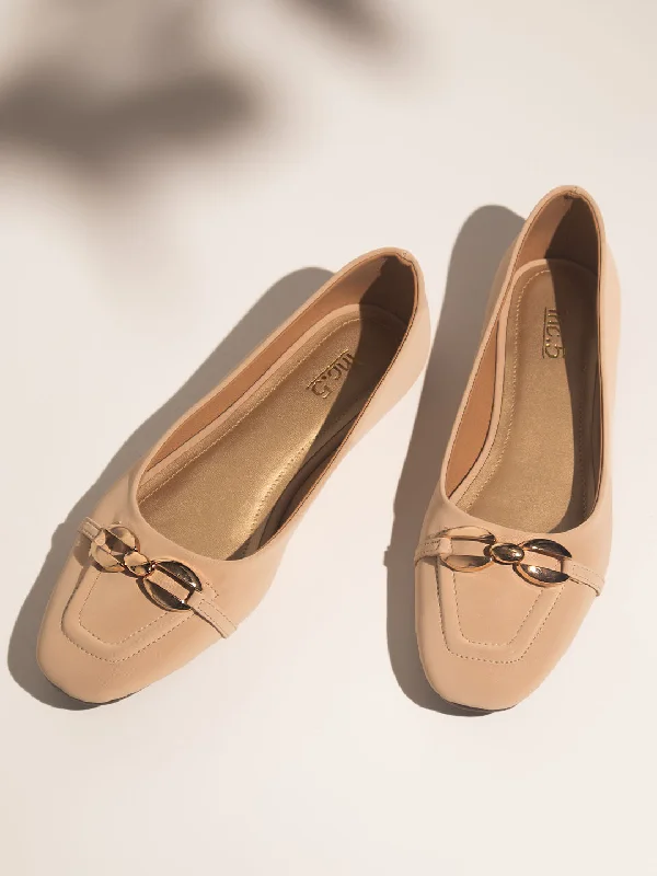 Airflow Sport Walking Shoes Women Beige Buckled Ballerinas Flats