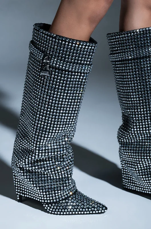 Ultra-Stylish Casual Shoes AZALEA WANG HEMLOCK SILVER RHINESTONE STILETTO BOOT