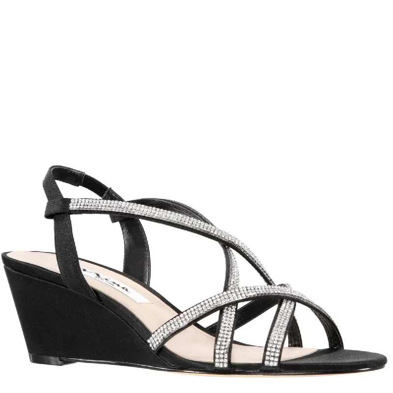 Ultra-Light Foam Sneakers Nina Womens Nadette Strappy Rhinestone Wedge Sandals