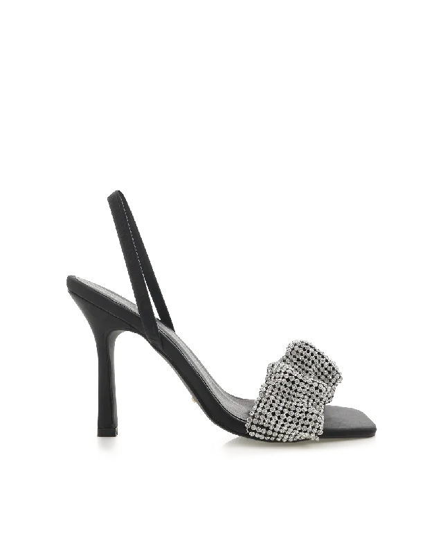 Soft Street Sneakers BRANDI - BLACK SATIN-DIAMANTE