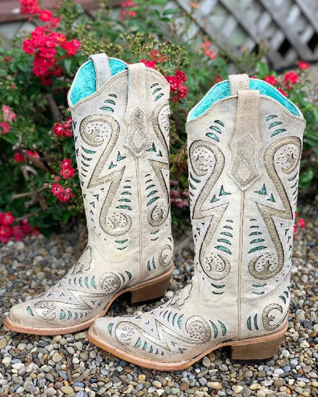 Airflow Sport Walking Shoes Corral Women's Bone Inlay Cowgirl Boots C3878